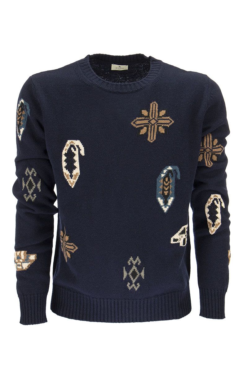 Men's Wool and Cotton Inlaid Jumper in Blue for FW21