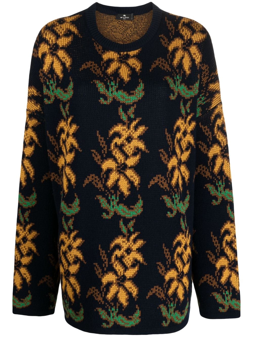 ETRO Navy Floral Intarsia Wool Sweater for Men - FW23