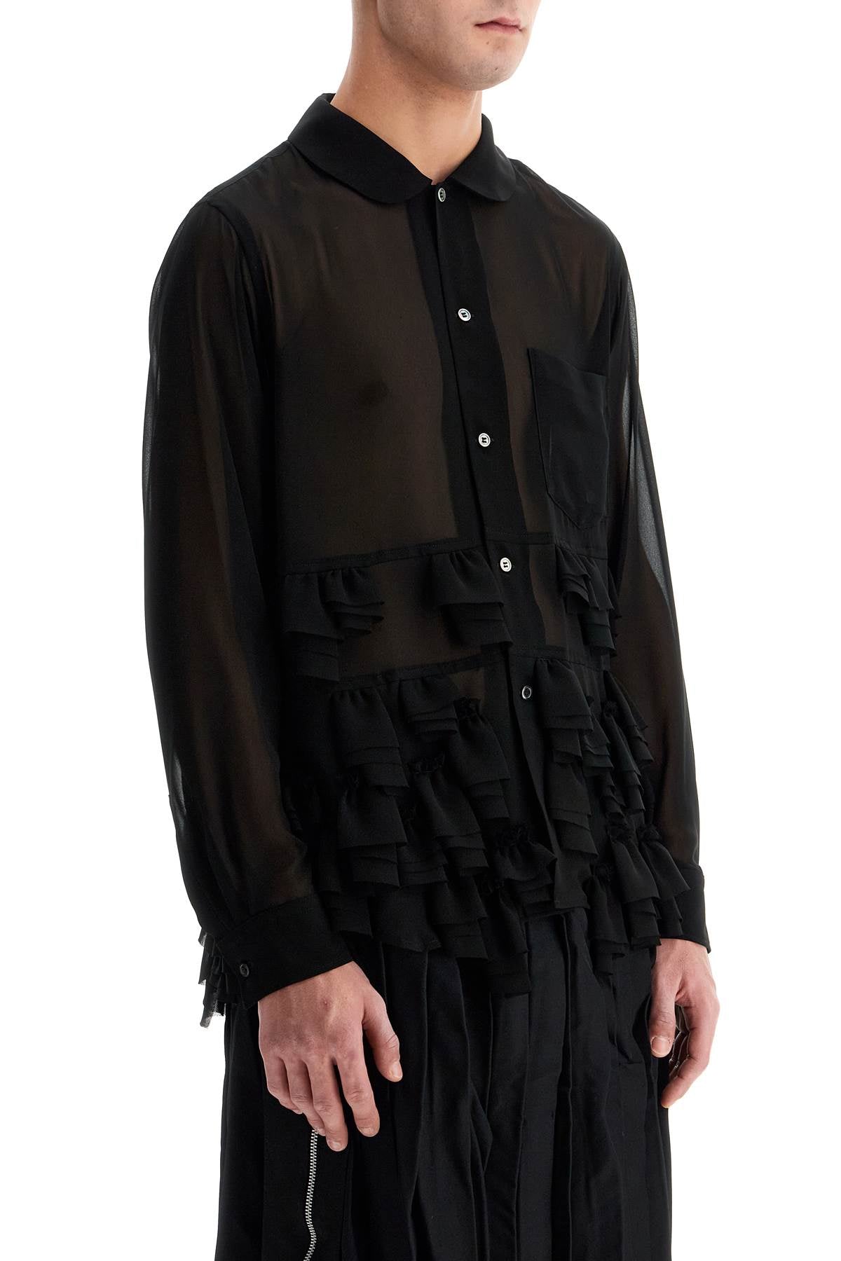 COMME DES GARÇONS SHIRT Fluid Georgette Blouse with Ruffle Details - Size M