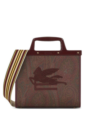 ETRO Mini Paisley Jacquard Tote with Leather Accents and Gold-Tone Hardware - Maroon