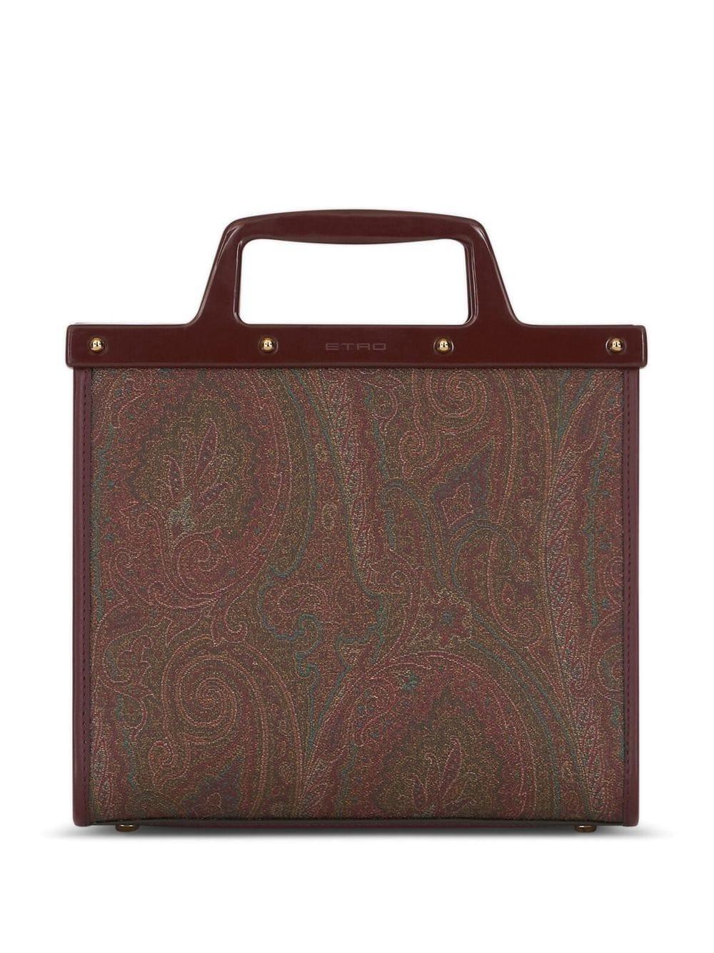 ETRO Mini Paisley Jacquard Tote with Leather Accents and Gold-Tone Hardware - Maroon