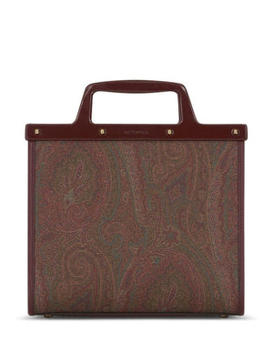 ETRO Mini Paisley Jacquard Tote with Leather Accents and Gold-Tone Hardware - Maroon