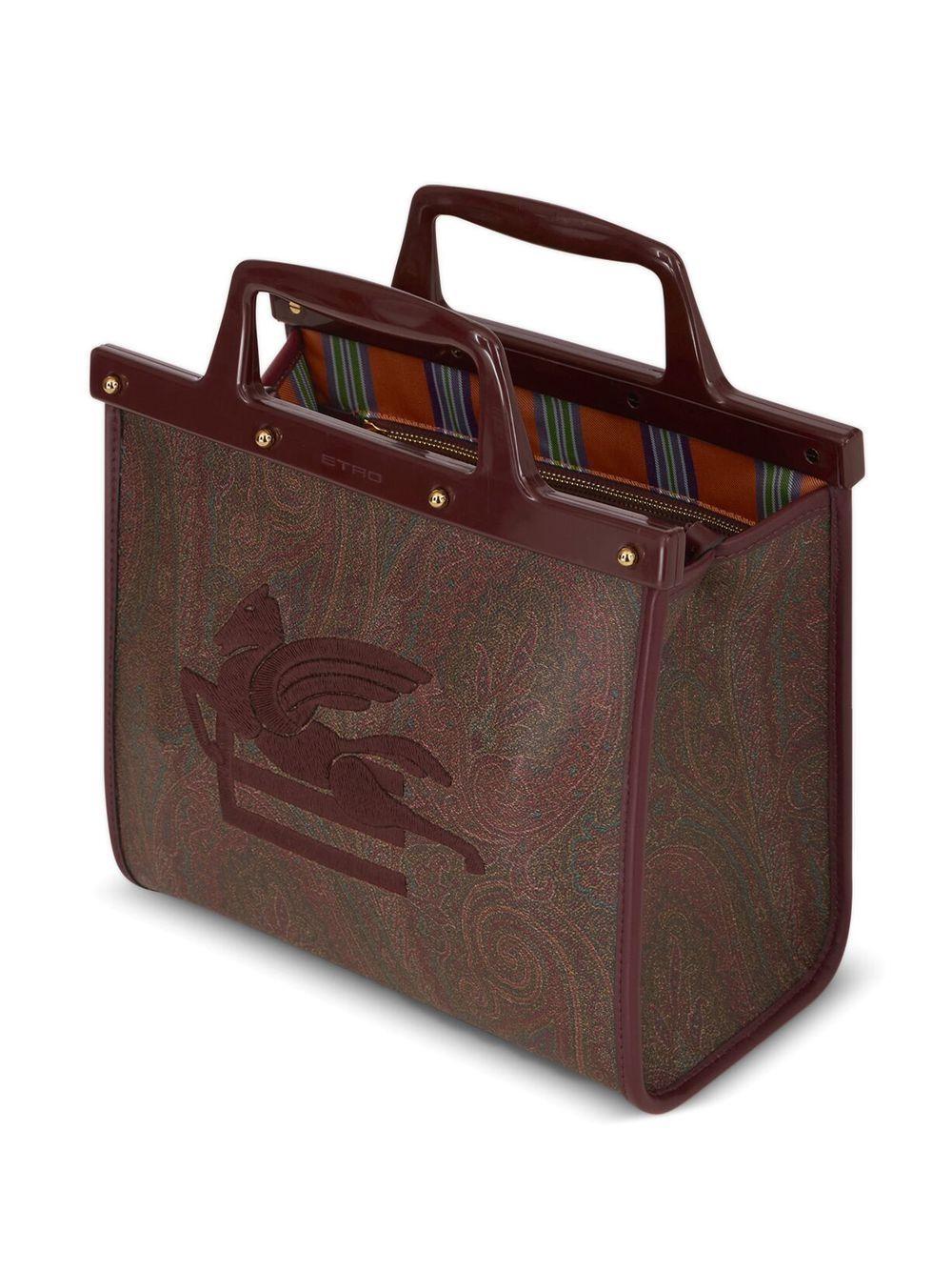 ETRO Mini Paisley Jacquard Tote with Leather Accents and Gold-Tone Hardware - Maroon