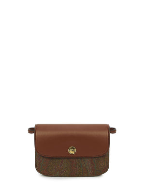 ETRO Paisley Jacquard Mini Crossbody Handbag with Leather Flap - Brown, Adjustable Strap, 19x14x4.5cm