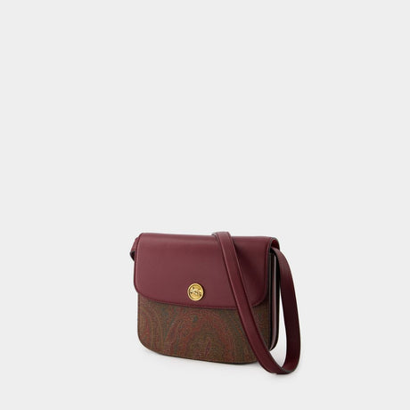 ETRO Paisley Print Luxe Leather Crossbody Bag, Dark Red with Gold-Tone Accents, Adjustable Strap for Women (Large)