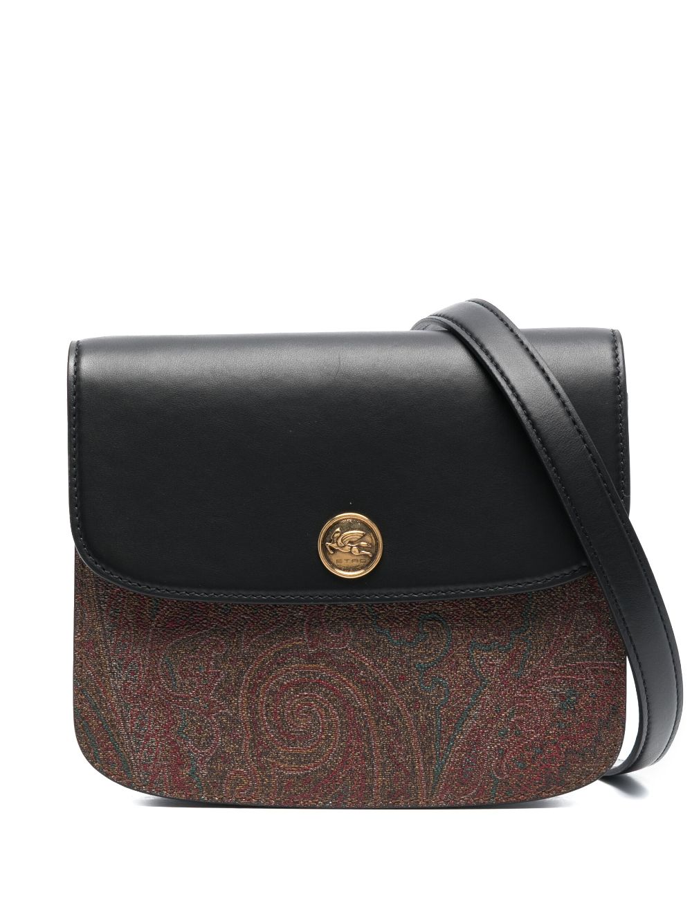ETRO Essential Black Paisley Leather Mini Crossbody Bag with Pegasus Motif and Gold-Tone Accents