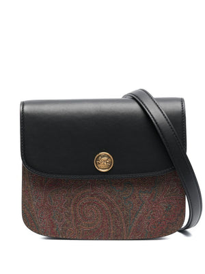 ETRO Paisley Print Luxe Leather Crossbody Bag, Dark Red with Gold-Tone Accents, Adjustable Strap for Women (Large)