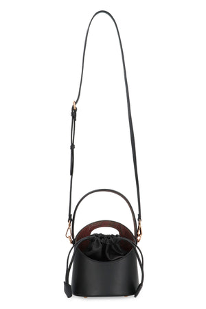 ETRO Mini Saturno Leather Bucket Bag with Paisley Motif – Black