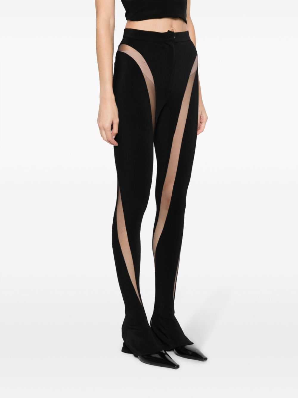 Sheer-Paneled Black Leggings for Women - FW23 Collection