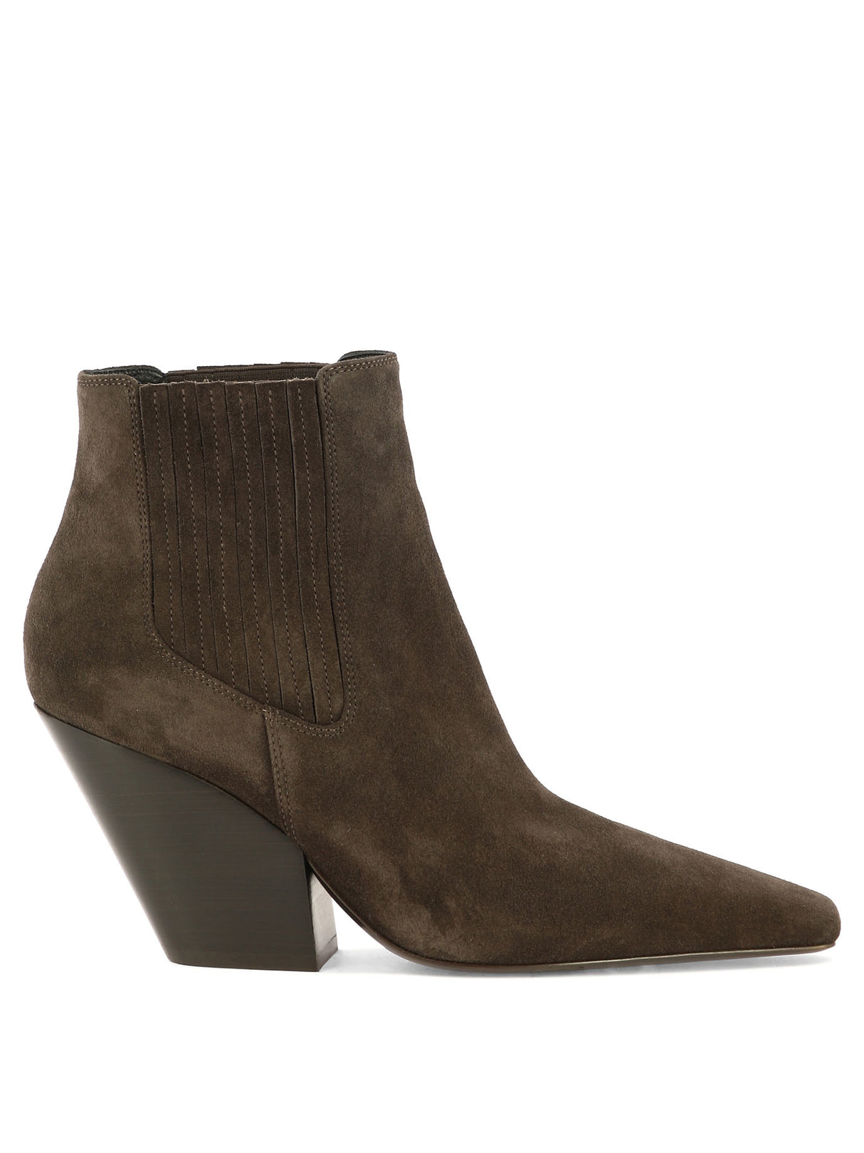 Brown Suede Ankle Boots for Women - Slip-On Design with Leather Sole and Elasticated Panels