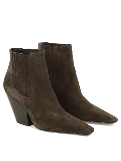 Brown Suede Ankle Boots for Women - Slip-On Design with Leather Sole and Elasticated Panels