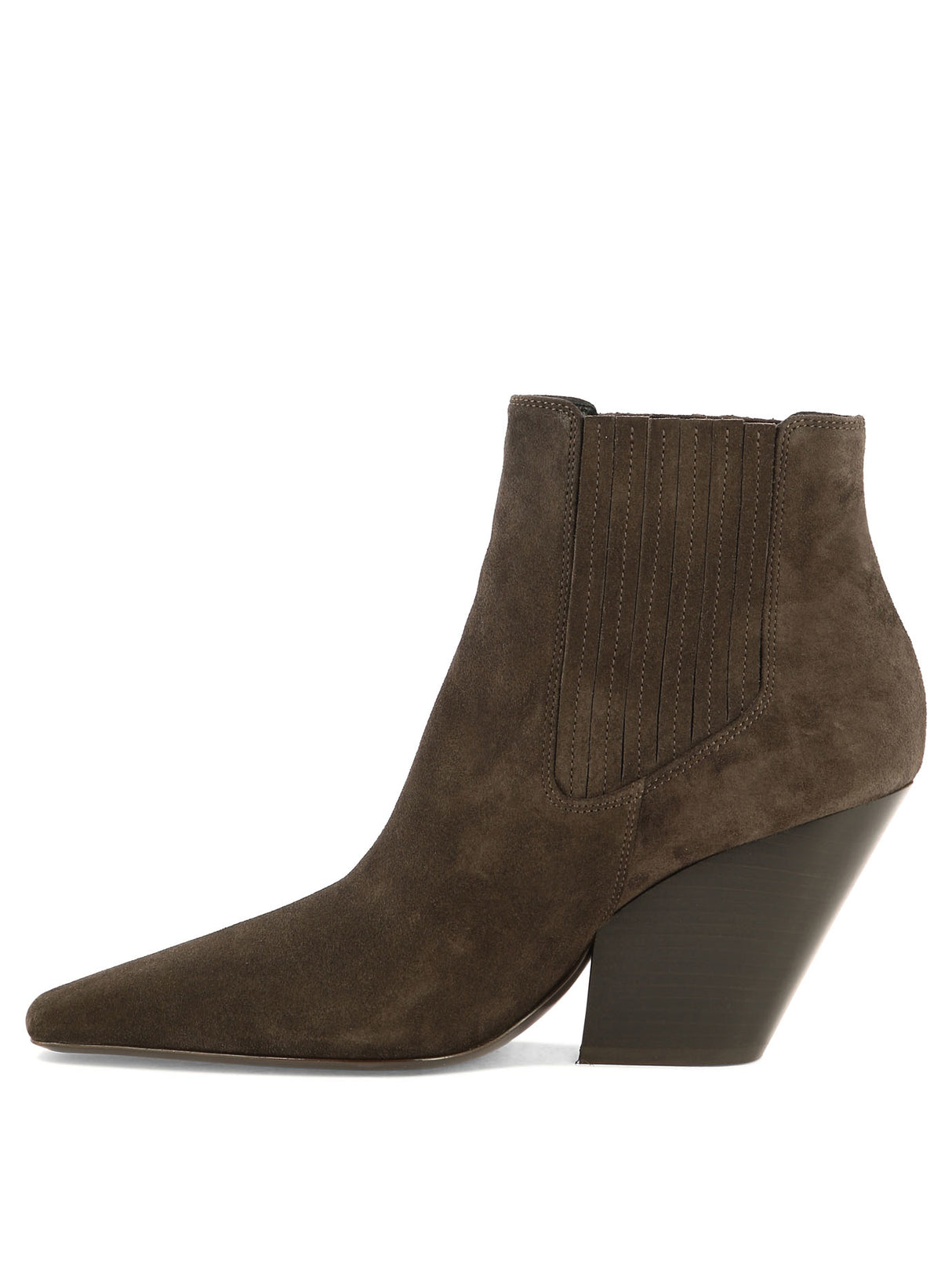 Brown Suede Ankle Boots for Women - Slip-On Design with Leather Sole and Elasticated Panels