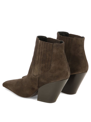 Brown Suede Ankle Boots for Women - Slip-On Design with Leather Sole and Elasticated Panels