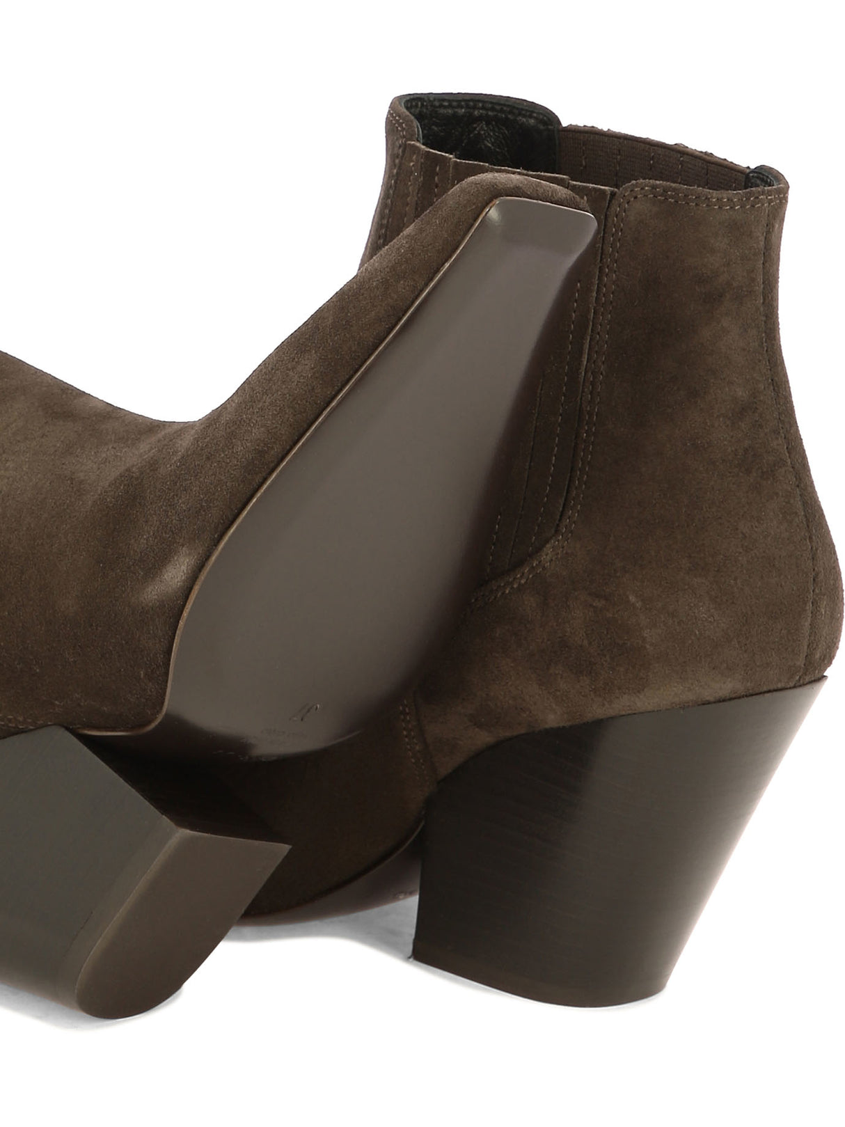 Brown Suede Ankle Boots for Women - Slip-On Design with Leather Sole and Elasticated Panels