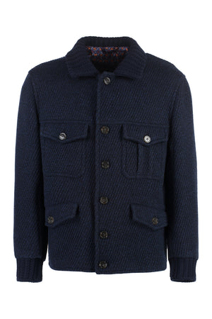 Men's Blue Wool Knit Jacket