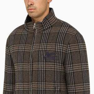 ETRO Coffee-Colored Wool Checkered Design Padded Jacket for Men