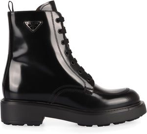 PRADA Elegant Leather Ankle Boots with Lace-Up Detail