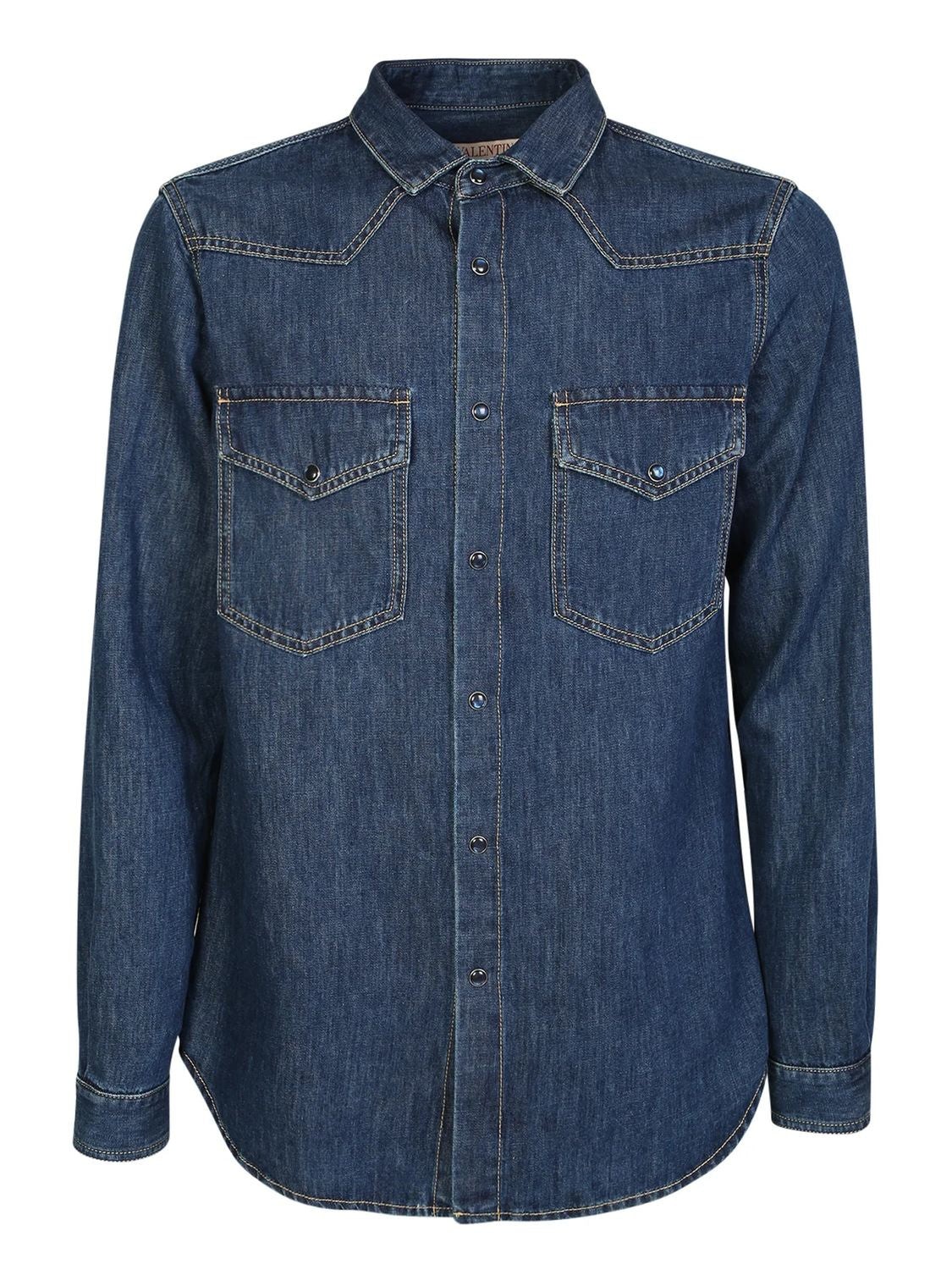 VALENTINO Classic Blue Denim Shirt with Buttoned Closure - Regular Fit