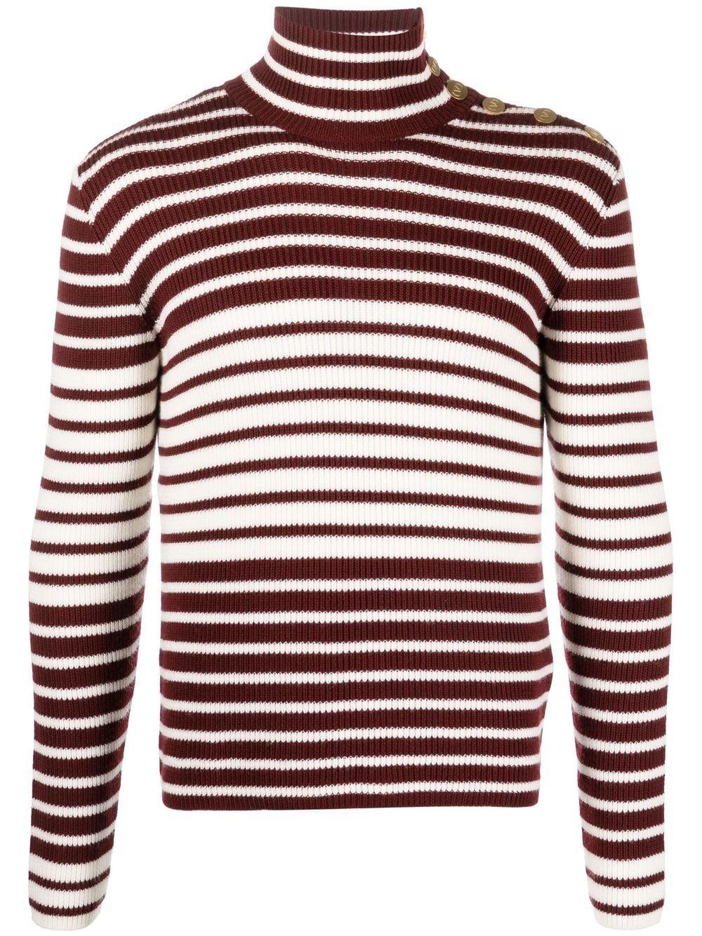 Men's Ivory and Bordeaux Knit Wool Sweater for FW22