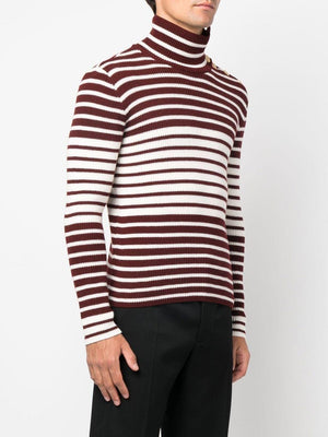 Men's Ivory and Bordeaux Knit Wool Sweater for FW22