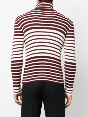 Men's Ivory and Bordeaux Knit Wool Sweater for FW22