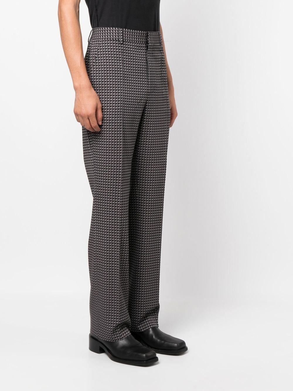 Studded Dark Grey Wool Trousers for Men - FW22 Collection