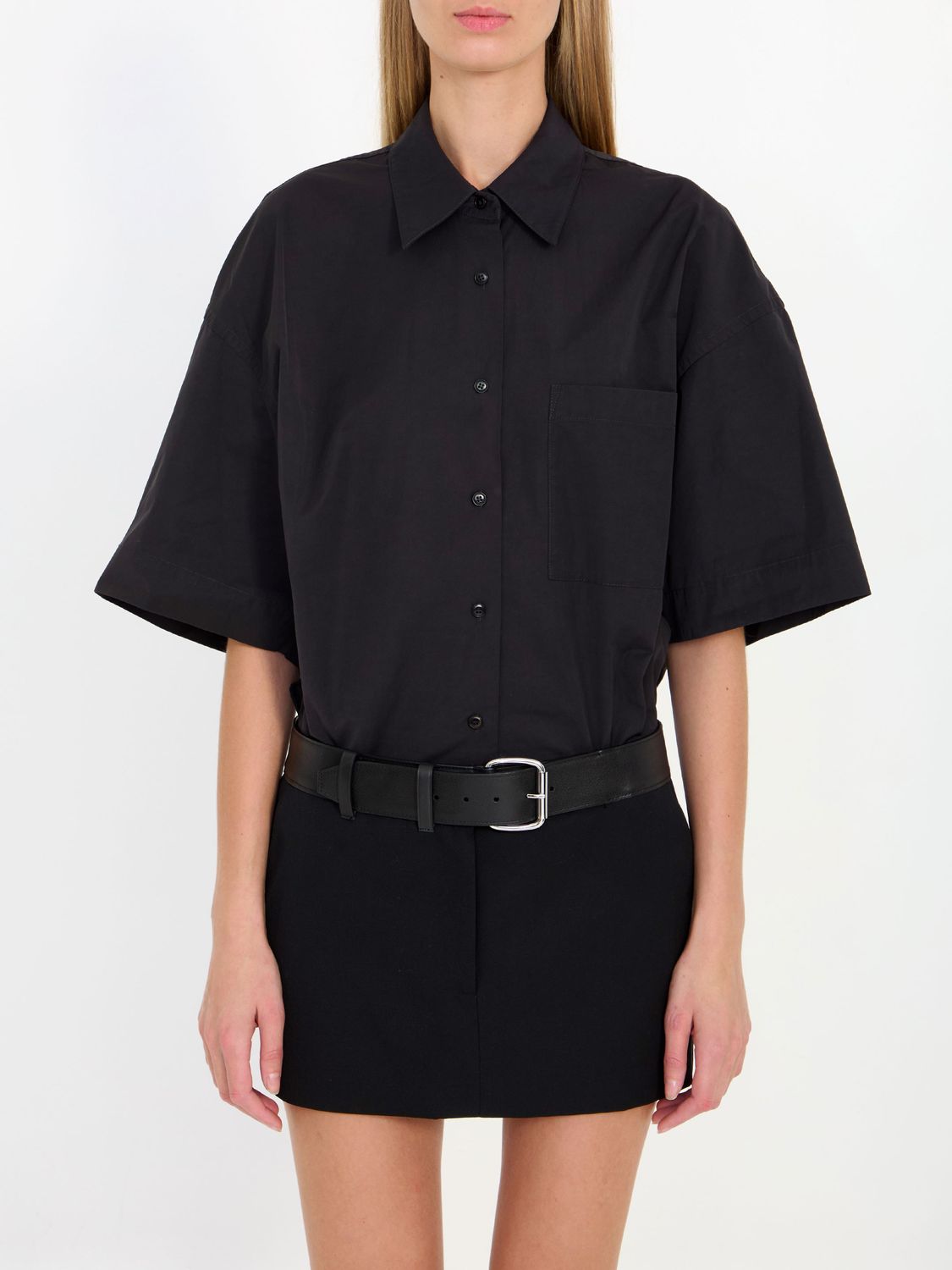 ALEXANDER WANG Black Mini Shirtdress with Belted Waistband for Women