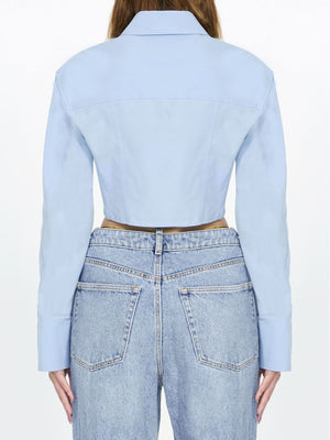 ALEXANDER WANG Light-Blue Cropped Structured Shirt for Women - SS24 Collection