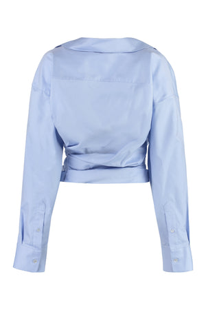 ALEXANDER WANG Light Blue V-Neck Cotton Shirt for Women - FW23