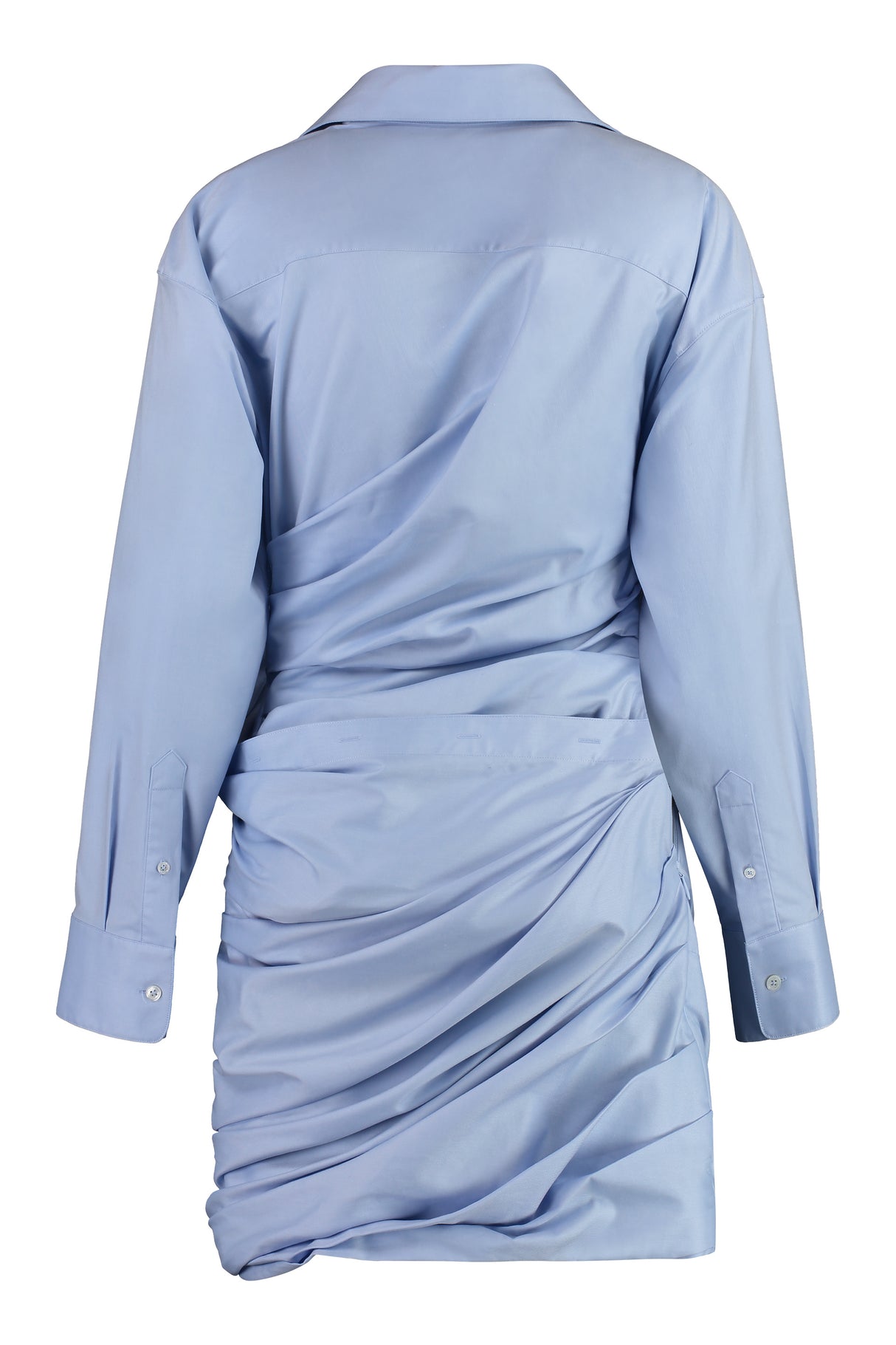 浅蓝色100%棉迷你连衣裙，精致的衬衫领口和袖口 - FW23