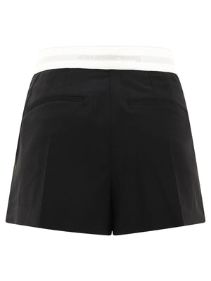 ALEXANDER WANG High-Waist Pleated Mini Shorts with Logo Band