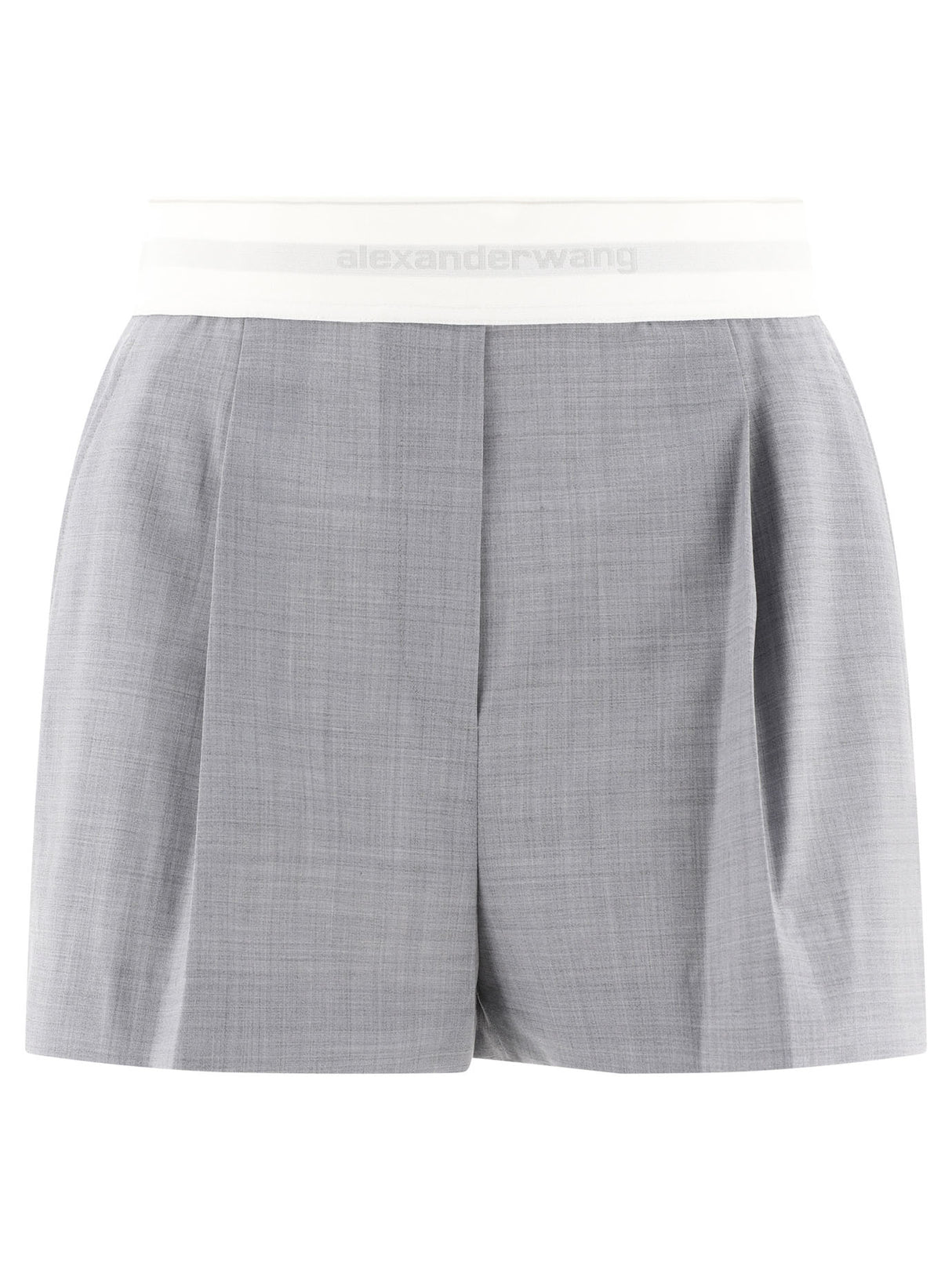 ALEXANDER WANG High-Waist Pleated Mini Shorts with Logo Band