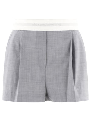 ALEXANDER WANG High-Waist Pleated Mini Shorts with Logo Band