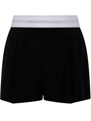 ALEXANDER WANG High Waisted Pleated Mini Shorts with Logo Elastic