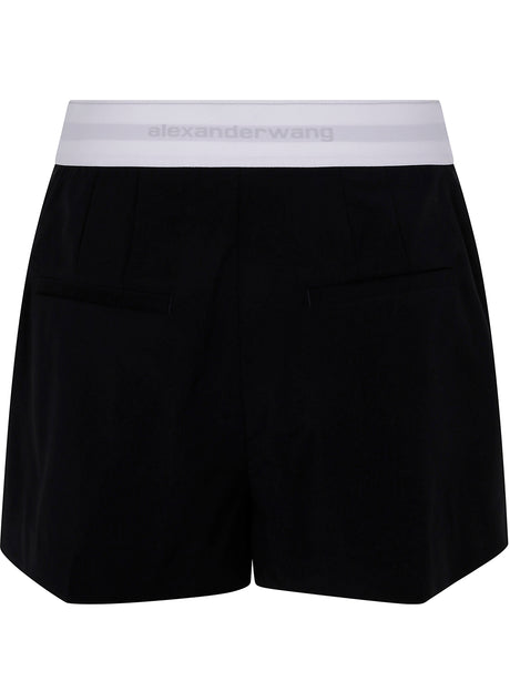 ALEXANDER WANG High Waisted Pleated Mini Shorts with Logo Elastic