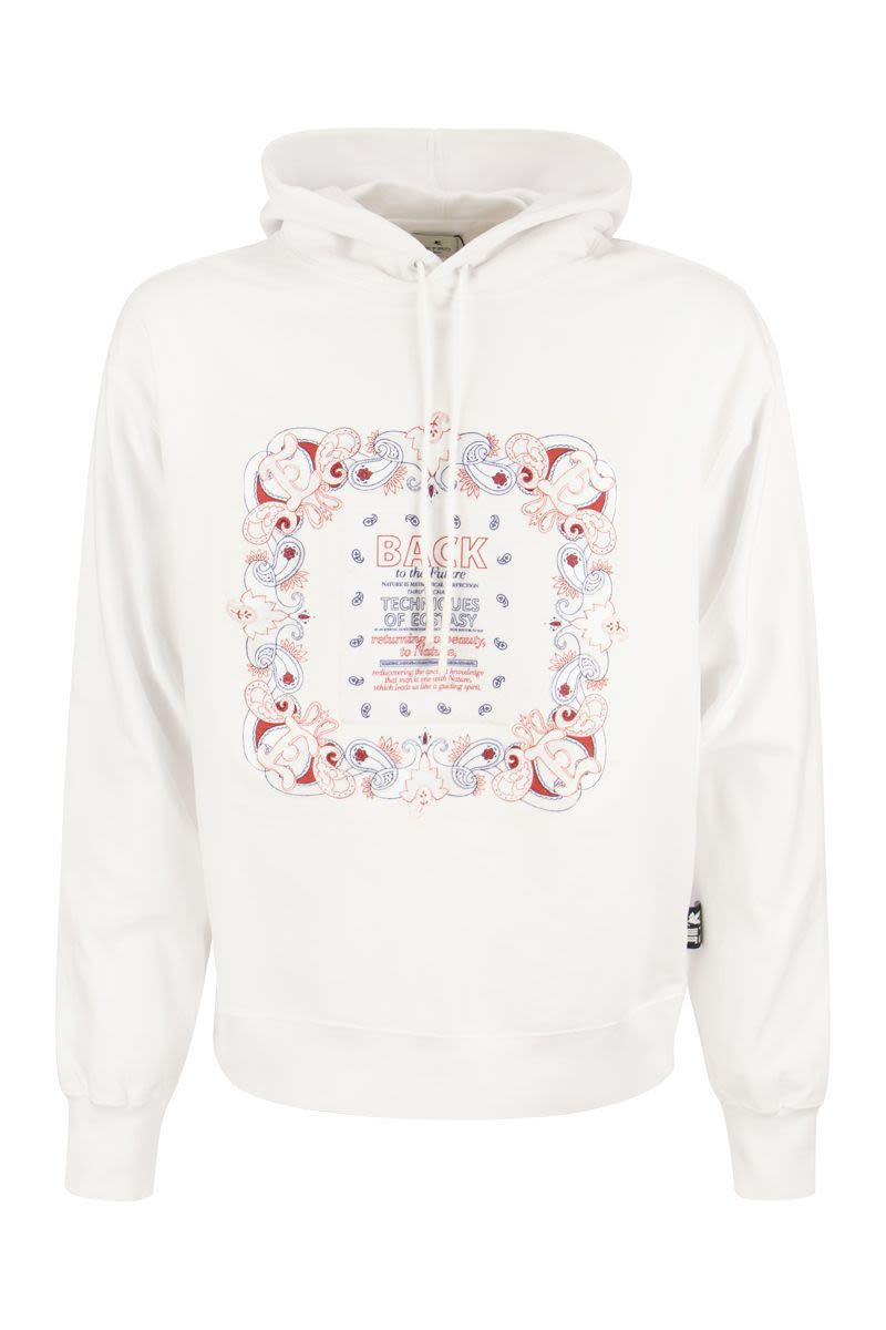 ETRO Men's White Hooded Sweatshirt with Bandana Print Inlay