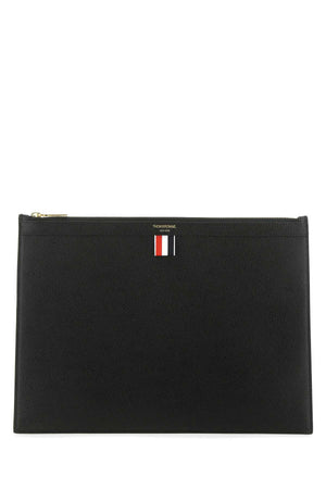 THOM BROWNE Black Leather Document Case - 35 x 26 cm