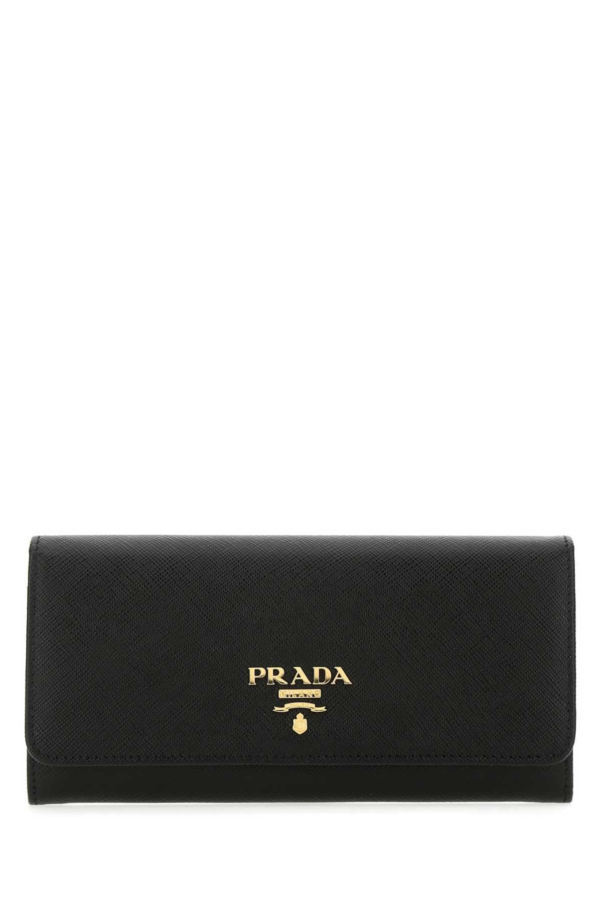 PRADA Elegant Black Leather Wallet - 19 cm x 9.5 cm x 3 cm