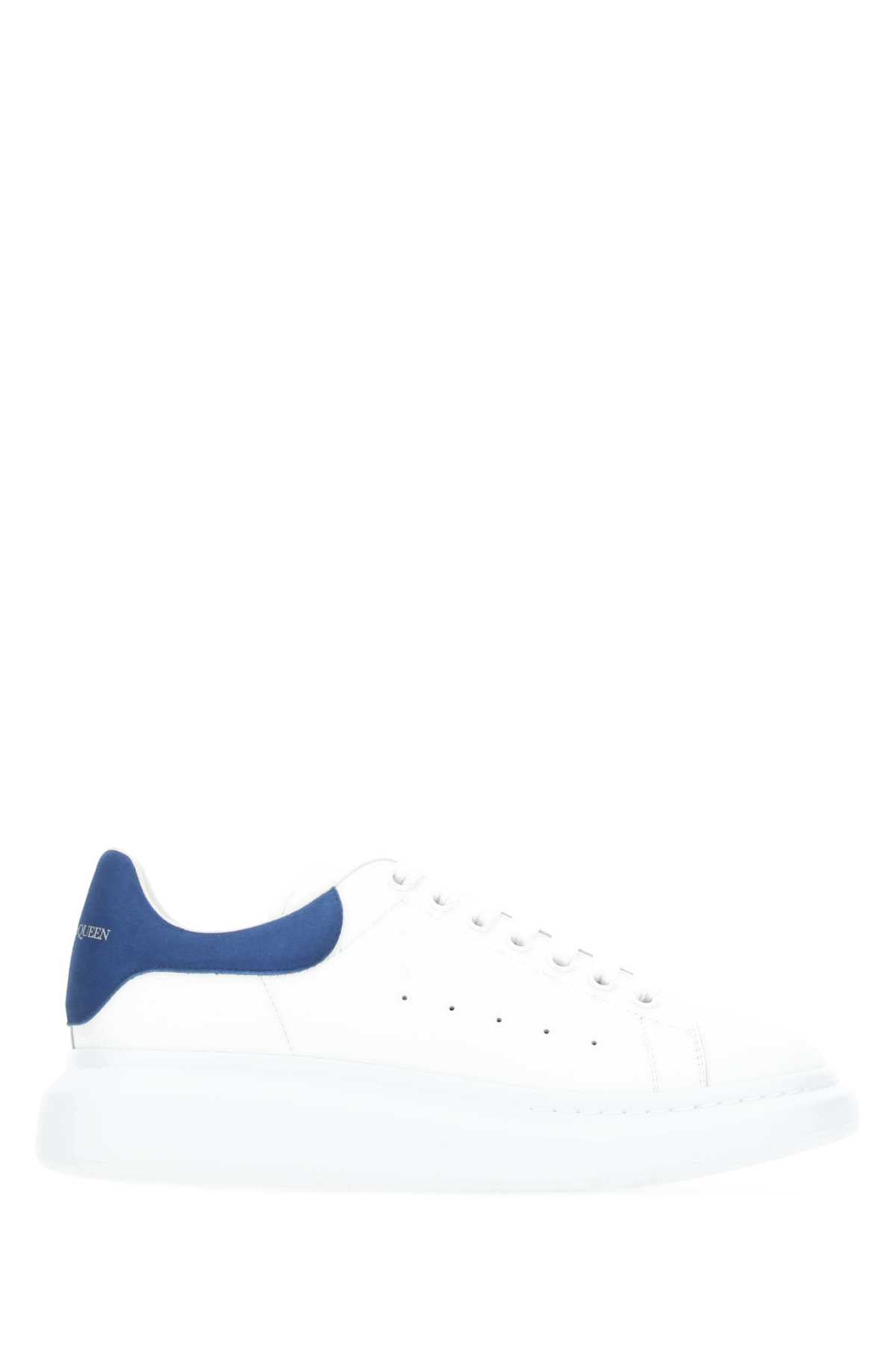 ALEXANDER MCQUEEN Classic White Leather Sneakers with Blue Suede Detail