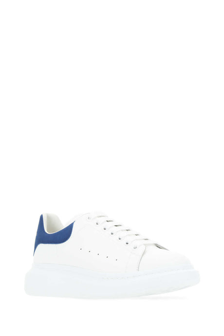 ALEXANDER MCQUEEN Classic White Leather Sneakers with Blue Suede Detail