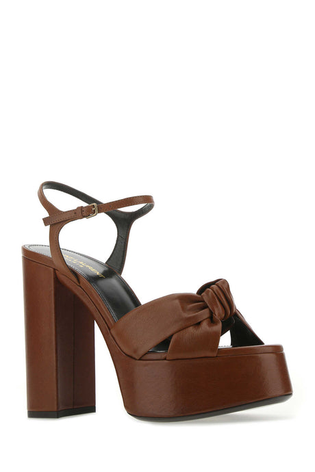 SAINT LAURENT Brown Leather Bianca 85 Mini Sandals