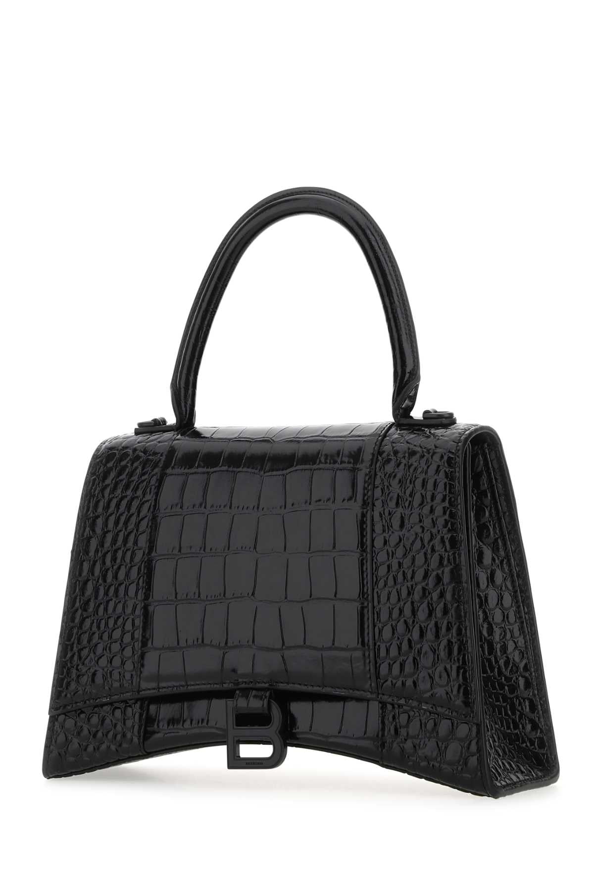 BALENCIAGA Mini Hourglass Handbag in Black Leather