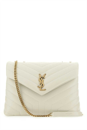 SAINT LAURENT Ivory Leather Medium LouLou Shoulder Handbag - 31 cm