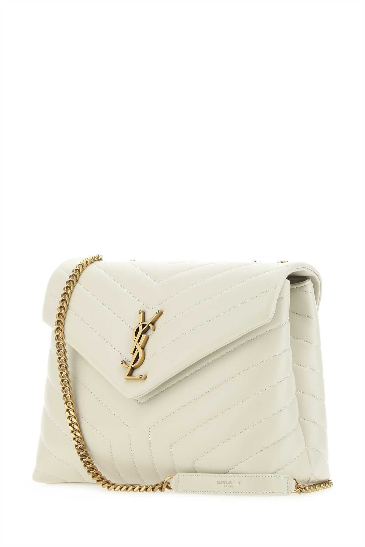 SAINT LAURENT Ivory Leather Medium LouLou Shoulder Handbag - 31 cm