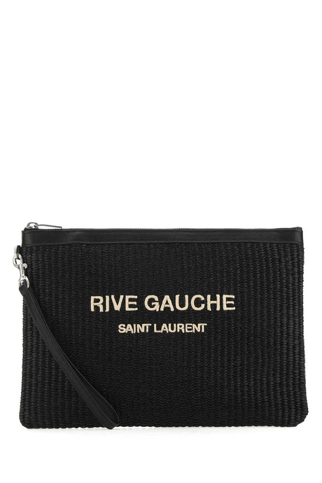 SAINT LAURENT Mini Black Raffia Clutch