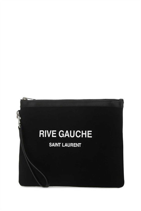 SAINT LAURENT Black Canvas Rive Gauche Clutch - 30.5 x 21 cm