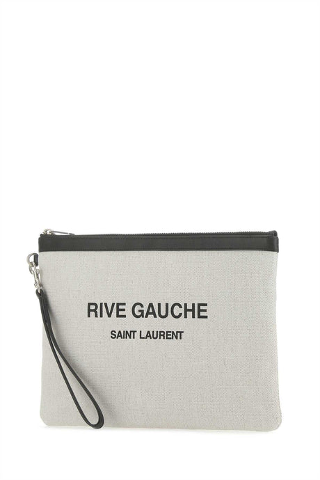 SAINT LAURENT Rive Gauche Sand Canvas Clutch - 30.5 cm x 21 cm