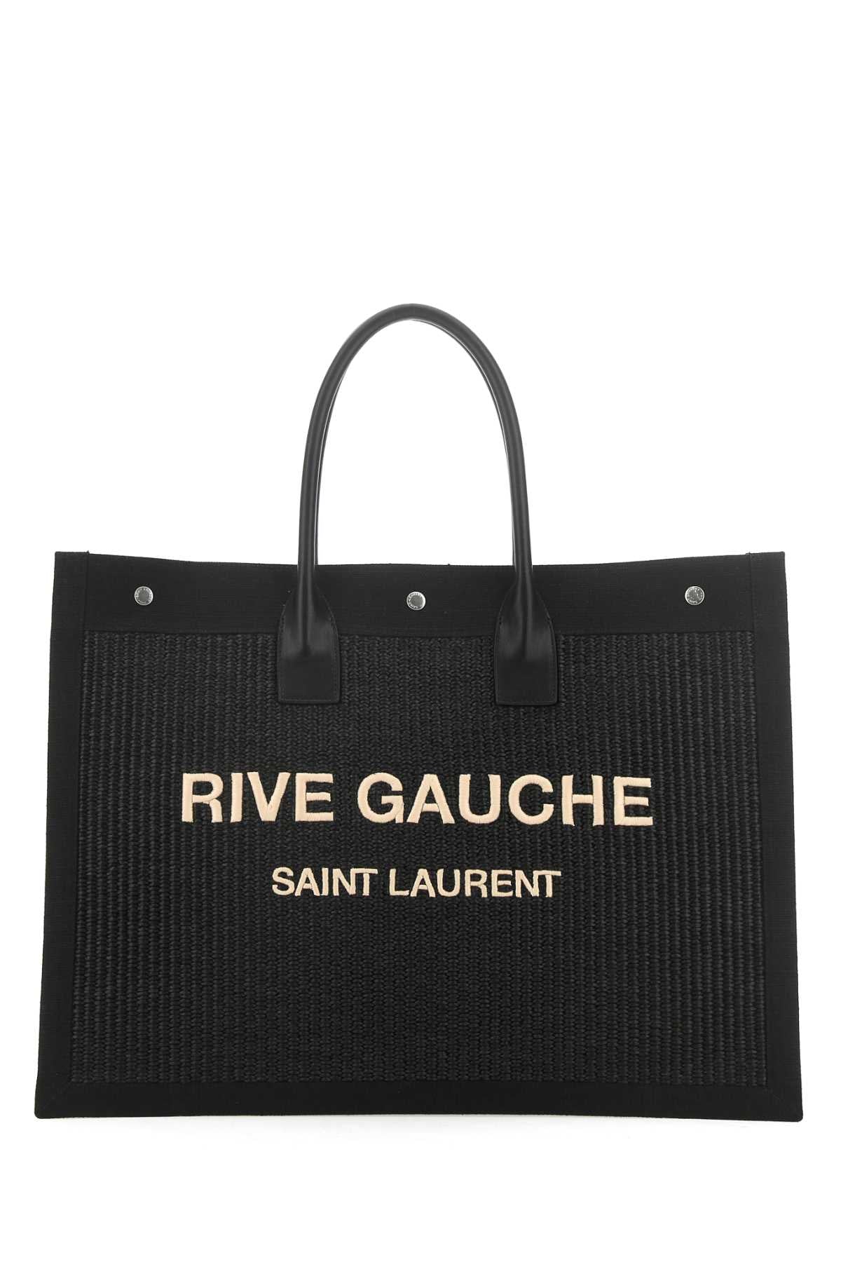 SAINT LAURENT Rive Gauche Black Rafia and Canvas Shopping Handbag - 48cm x 36cm x 15cm