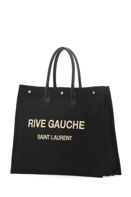 SAINT LAURENT Rive Gauche Black Rafia and Canvas Shopping Handbag - 48cm x 36cm x 15cm