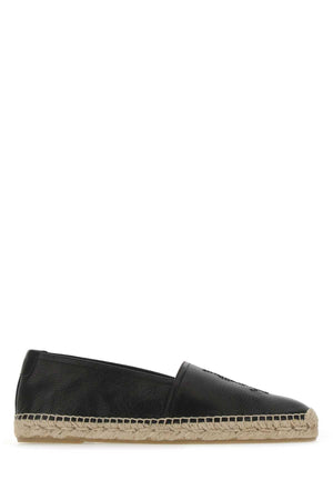 SAINT LAURENT Black Leather Monogram Espadrilles